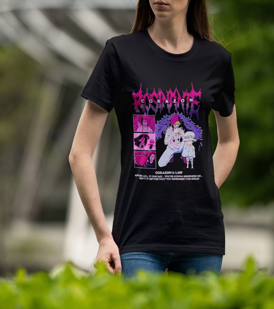 Corazon And Law One Piece After All If One Day You're Gonna Remember Me Smile Manga T-Shirt