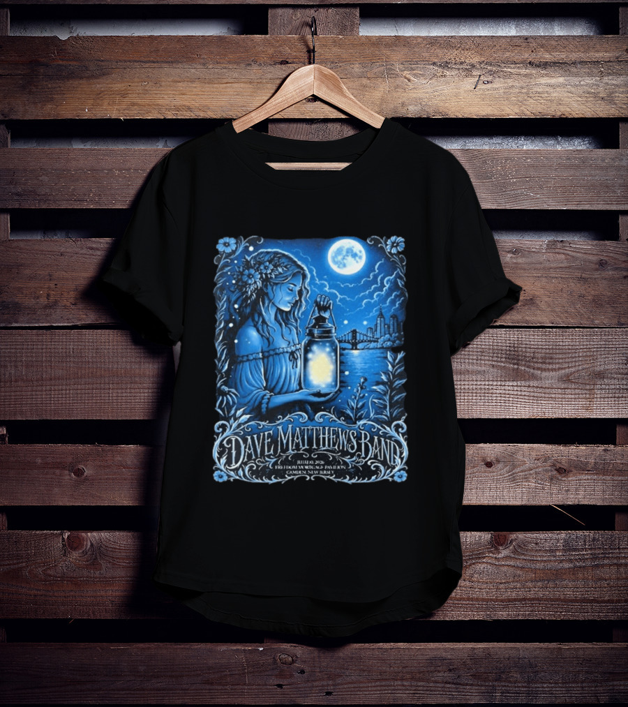 Dave Matthews Band July 10 2026 Freedom Mortgage Pavilion Camden New Jersey Moonlit Lantern And City Skyline T-Shirt