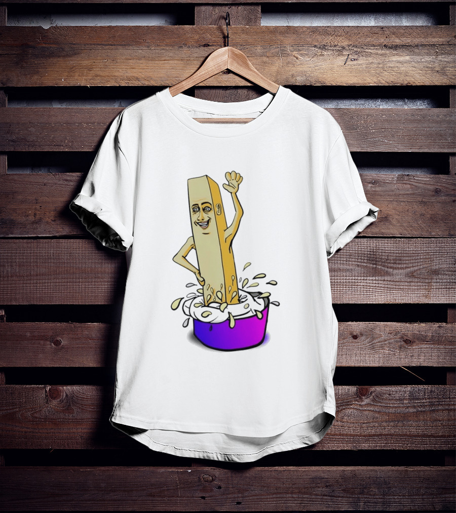Belgian French Fry Cartoon Character Waving In Sauce Bowl T-Shirt