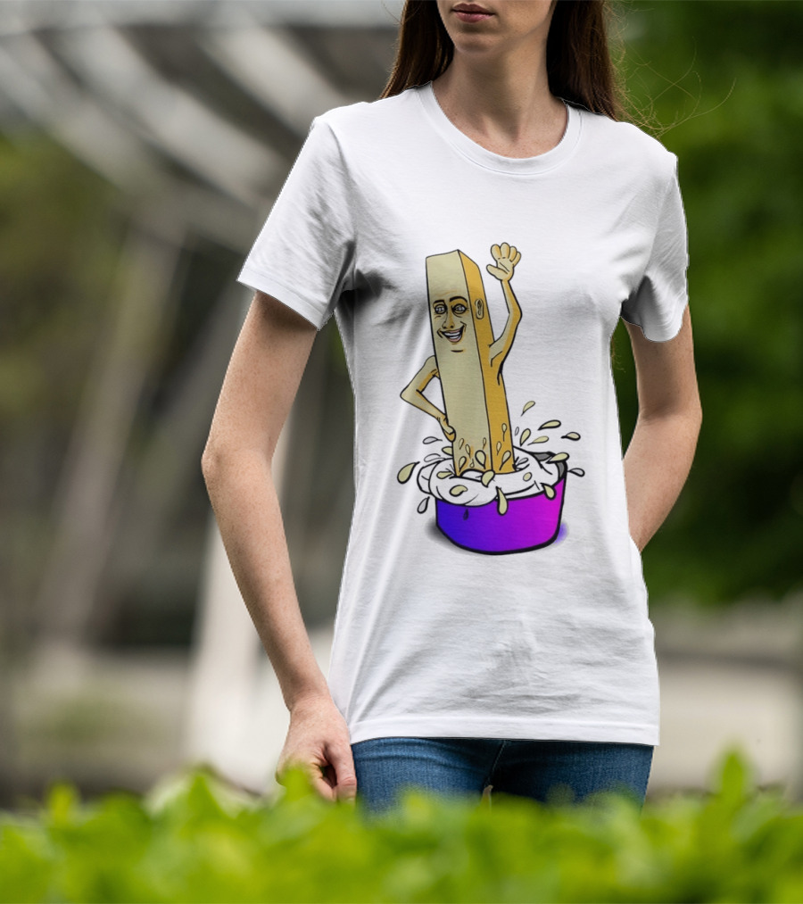 Belgian French Fry Cartoon Character Waving In Sauce Bowl T-Shirt