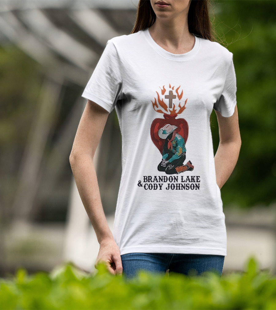 Brandon Lake Cody Johnson When A Cowboy Prays 2026 Cross Heart Flame T-Shirt