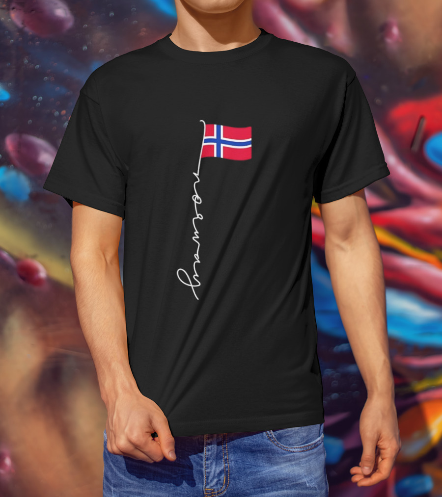 Norway Flag Cursive Text Norwegian Pride T-Shirt