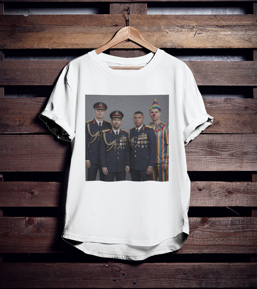 Erling Haaland Lionel Messi Kylian Mbappé Cristiano Ronaldo Military Clown Mashup T-Shirt