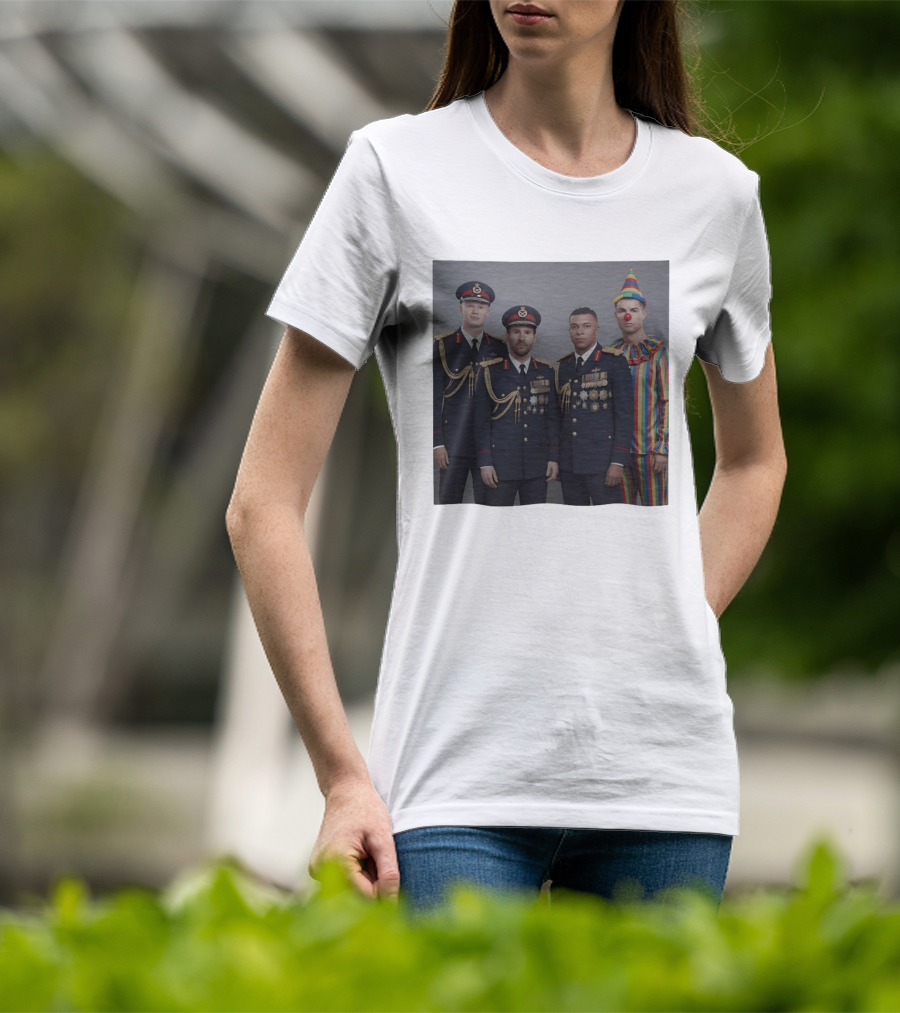 Erling Haaland Lionel Messi Kylian Mbappé Cristiano Ronaldo Military Clown Mashup T-Shirt