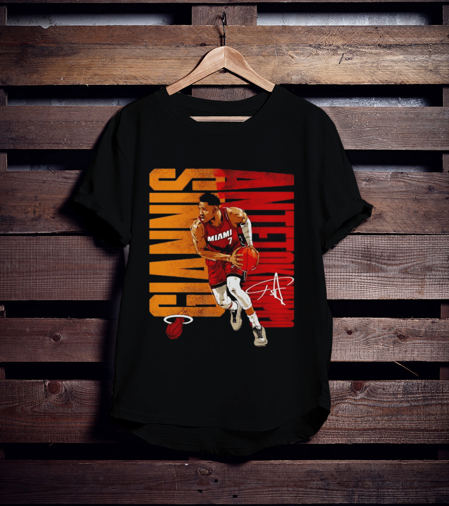 Giannis Antetokounmpo Miami 7 Basketball Running Miami Heat T-Shirt