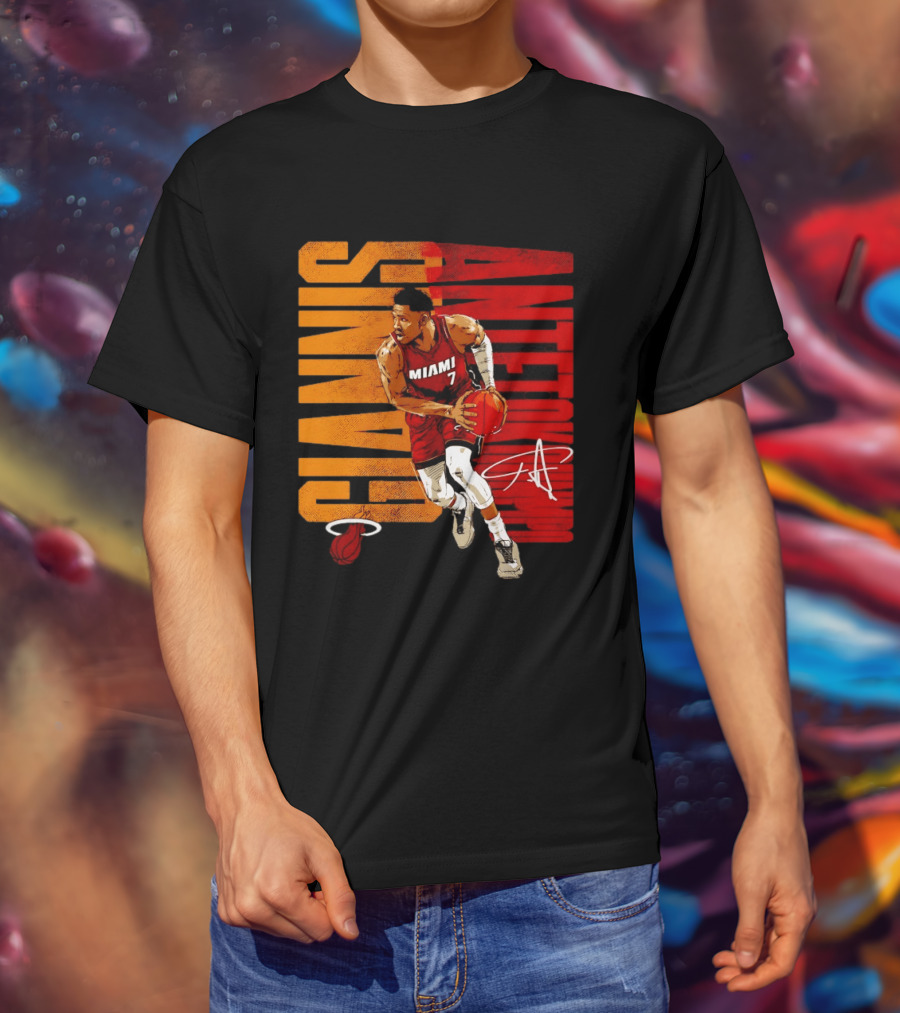 Giannis Antetokounmpo Miami 7 Basketball Running Miami Heat T-Shirt