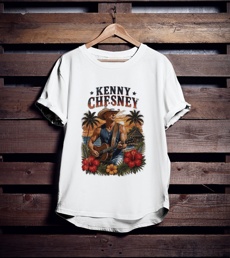 Kenny Chesney Tropical Paradise Vibes With Guitar And Palm Trees T-Shirt