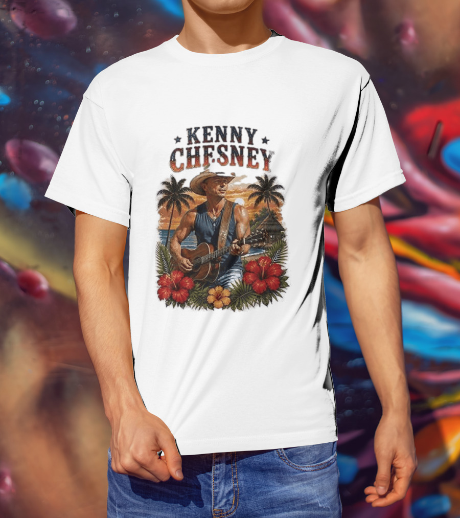 Kenny Chesney Tropical Paradise Vibes With Guitar And Palm Trees T-Shirt