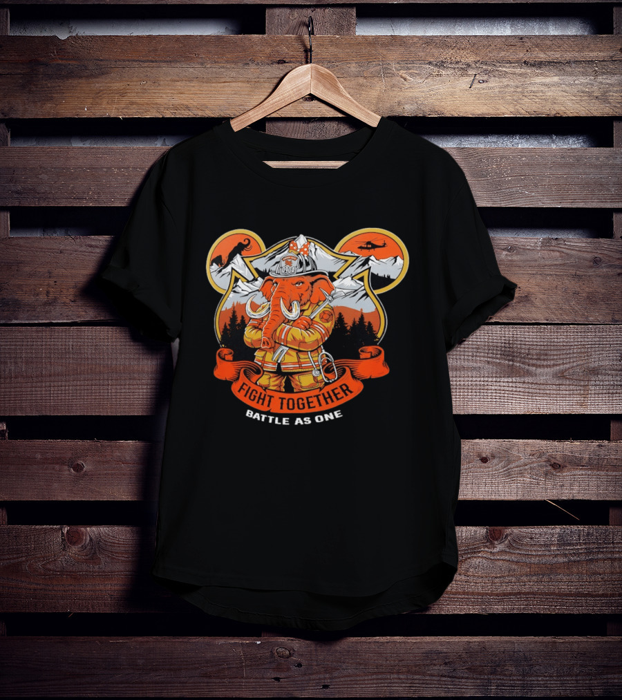 Sandy City FDC 0904 Elephant Firefighter Fight Together Battle As One Mountains Helicopter Wolf T-Shirt