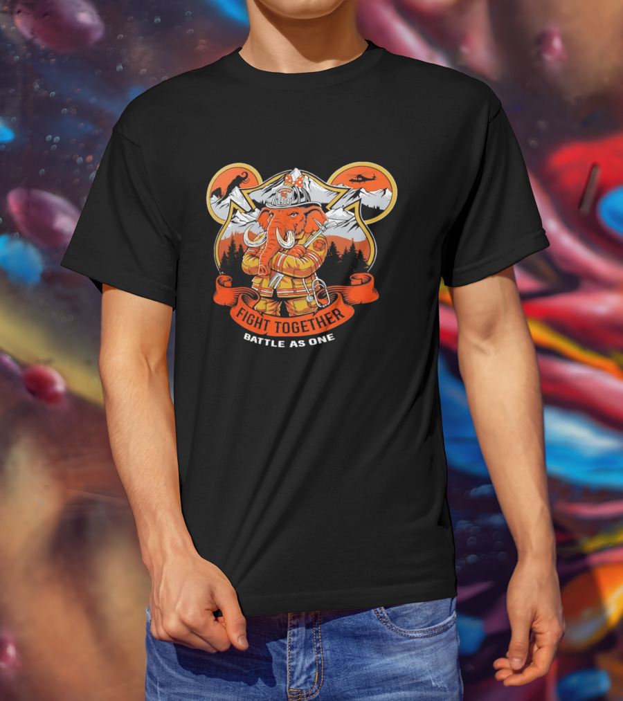 Sandy City FDC 0904 Elephant Firefighter Fight Together Battle As One Mountains Helicopter Wolf T-Shirt