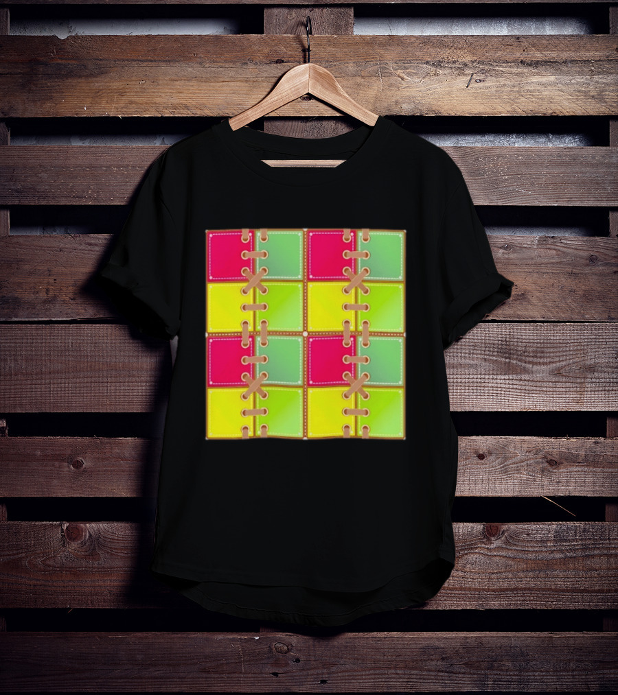 Seamless Laces Cut Vibrant Quadrant Squares T-Shirt