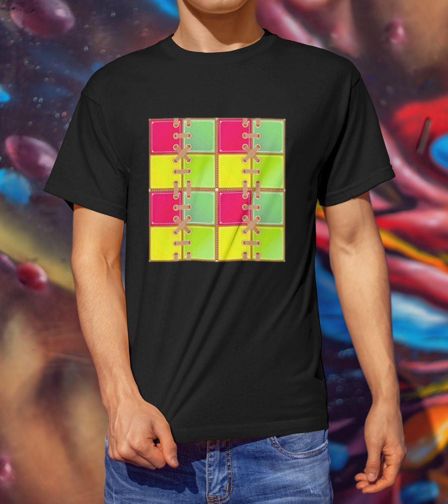 Seamless Laces Cut Vibrant Quadrant Squares T-Shirt
