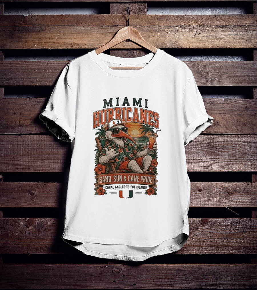 Miami Hurricanes Sand Sun Cane Pride Coral Gables To The Islands T-Shirt
