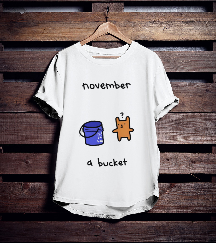 November A Bucket Doodle Minimalist Orange Character Blue Bucket T-Shirt