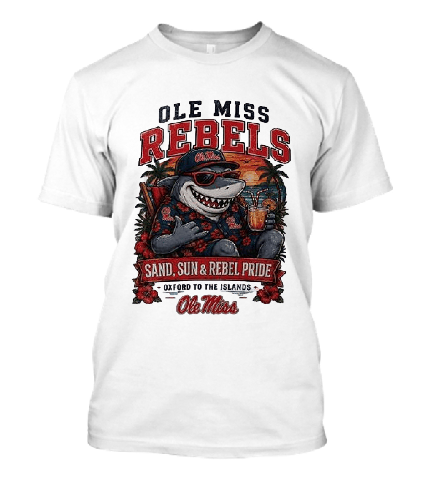 Ole Miss Rebels Shark Sand Sun Rebel Pride Oxford To The Islands T-Shirt