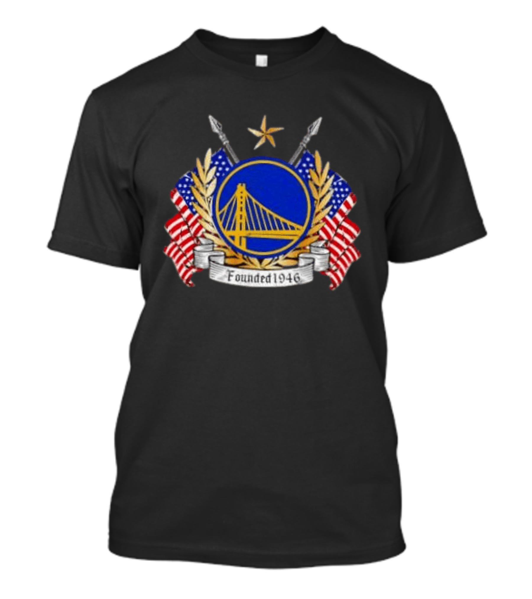 Golden State Warriors 1946 Emblem American Flags Distressed T-Shirt