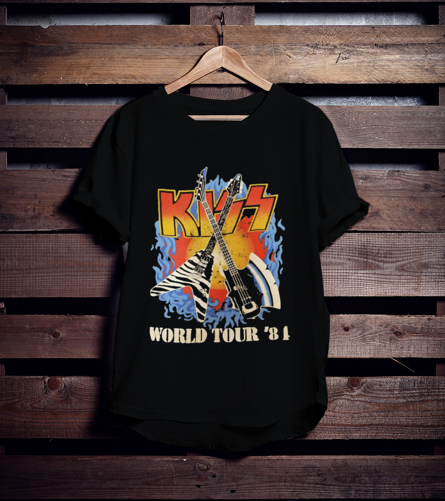 Kiss World Tour '84 Rock Music Band Vintage Electric Guitars T-Shirt