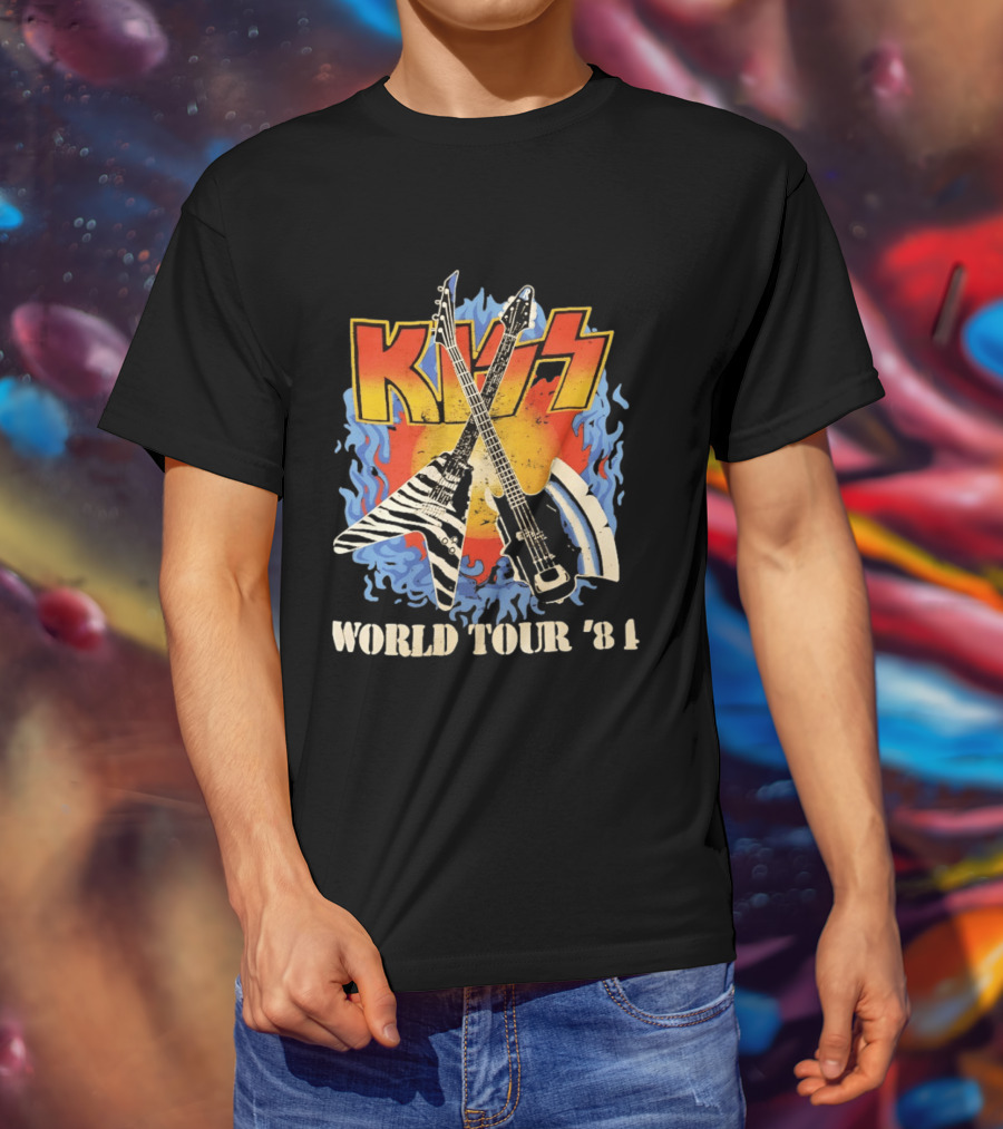 Kiss World Tour '84 Rock Music Band Vintage Electric Guitars T-Shirt