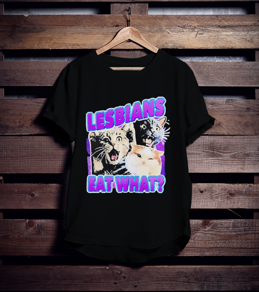 Lesbians Eat What Cat Meme Lesbian Pride Retro Cats T-Shirt