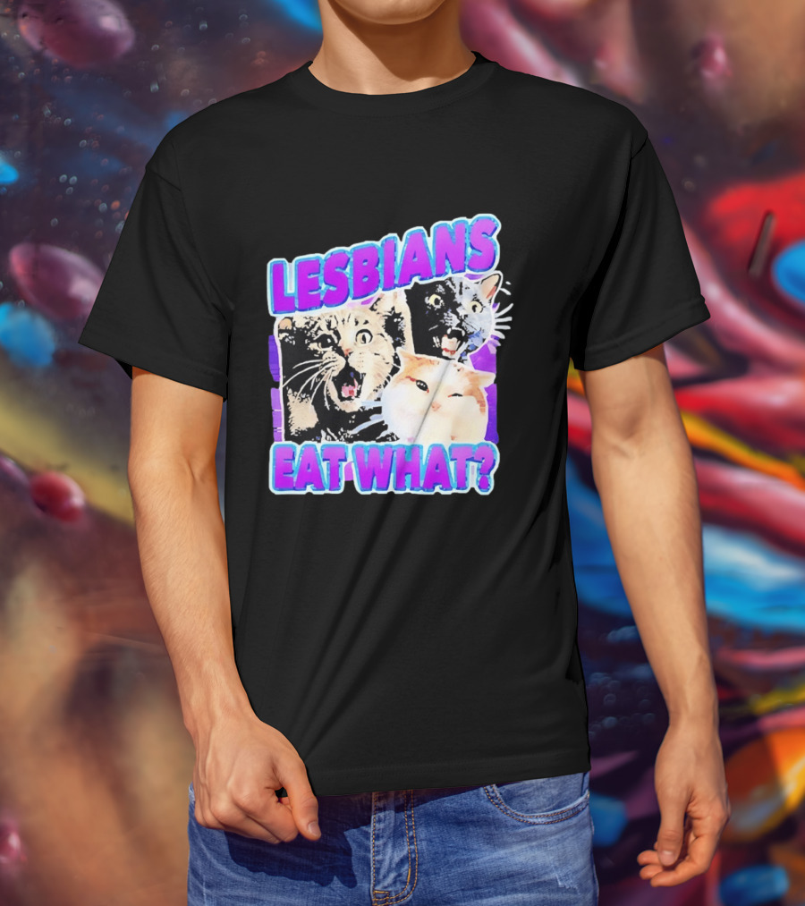 Lesbians Eat What Cat Meme Lesbian Pride Retro Cats T-Shirt