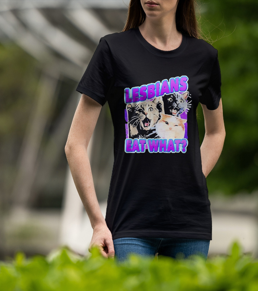 Lesbians Eat What Cat Meme Lesbian Pride Retro Cats T-Shirt