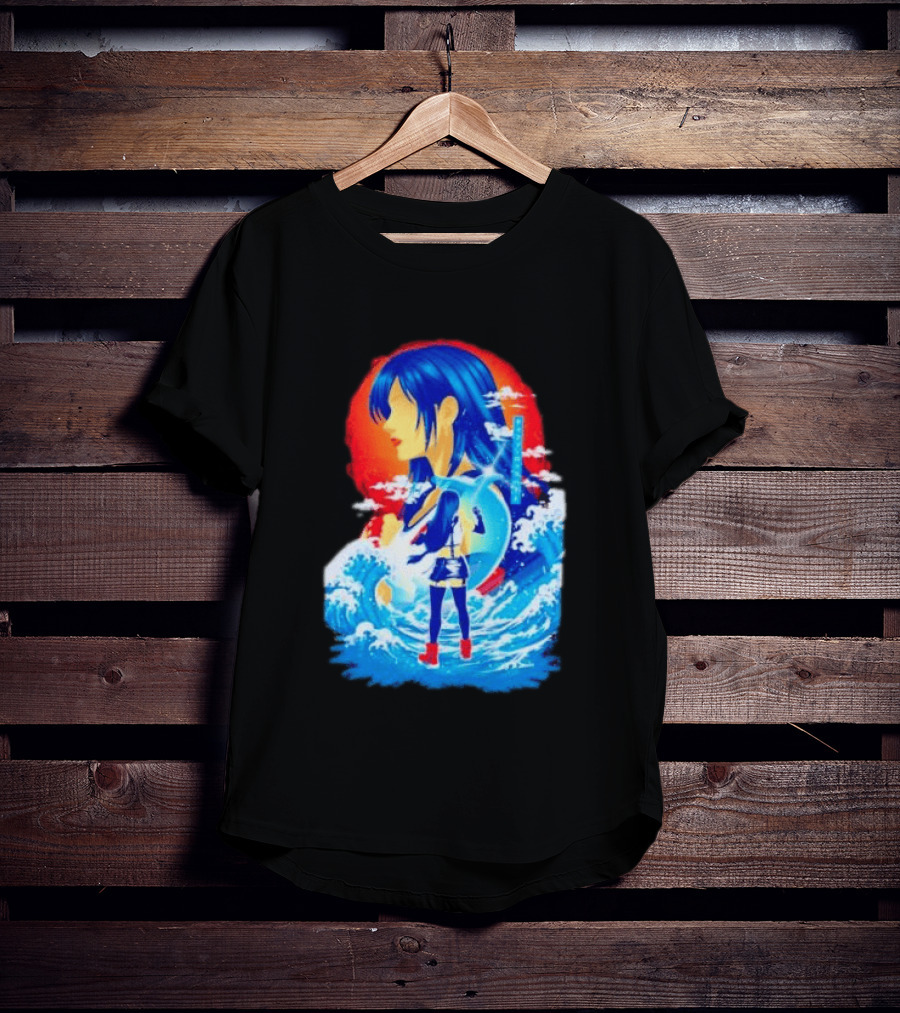 Tifa Lockhart Final Fantasy Japanese Wave Anime Art Ocean Scene T-Shirt