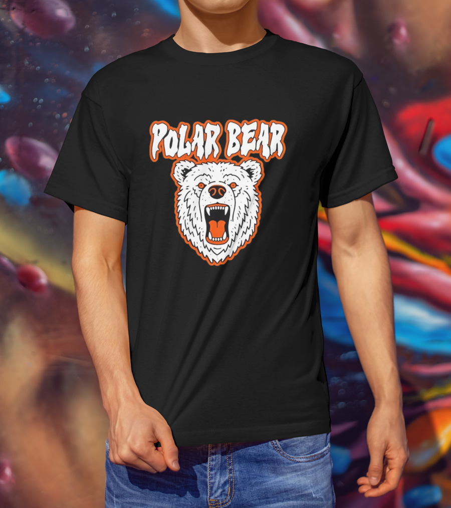 Polar Bear Roaring White Bear Face Orange Accents T-Shirt