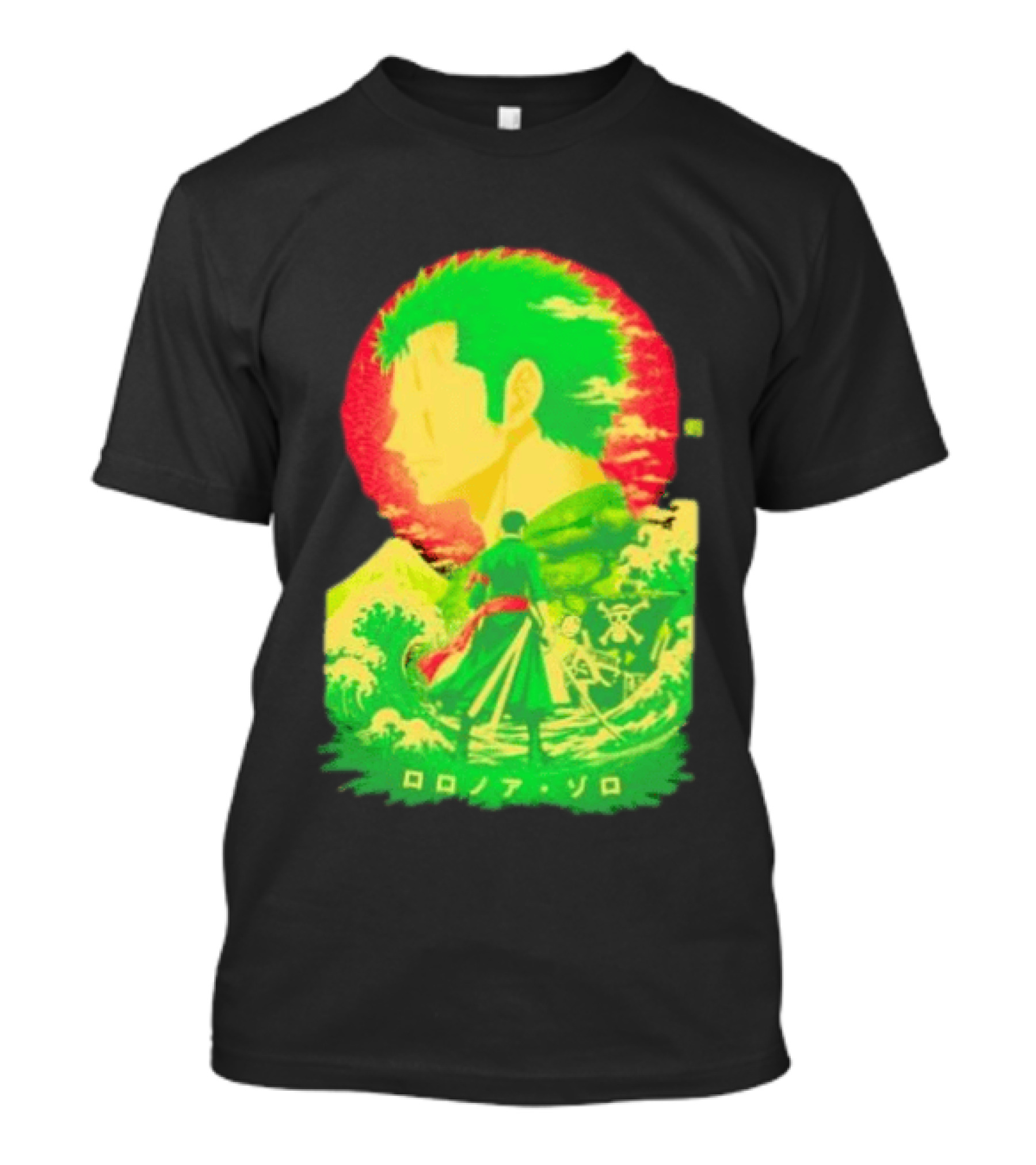 Roronoa Zoro One Piece Ukiyo E Kanji Waves Anime Series T-Shirt
