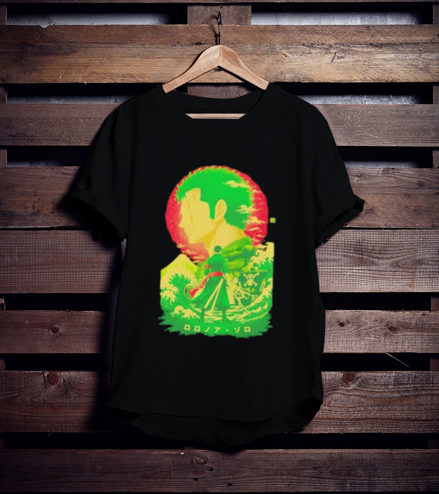 Roronoa Zoro One Piece Ukiyo E Kanji Waves Anime Series T-Shirt