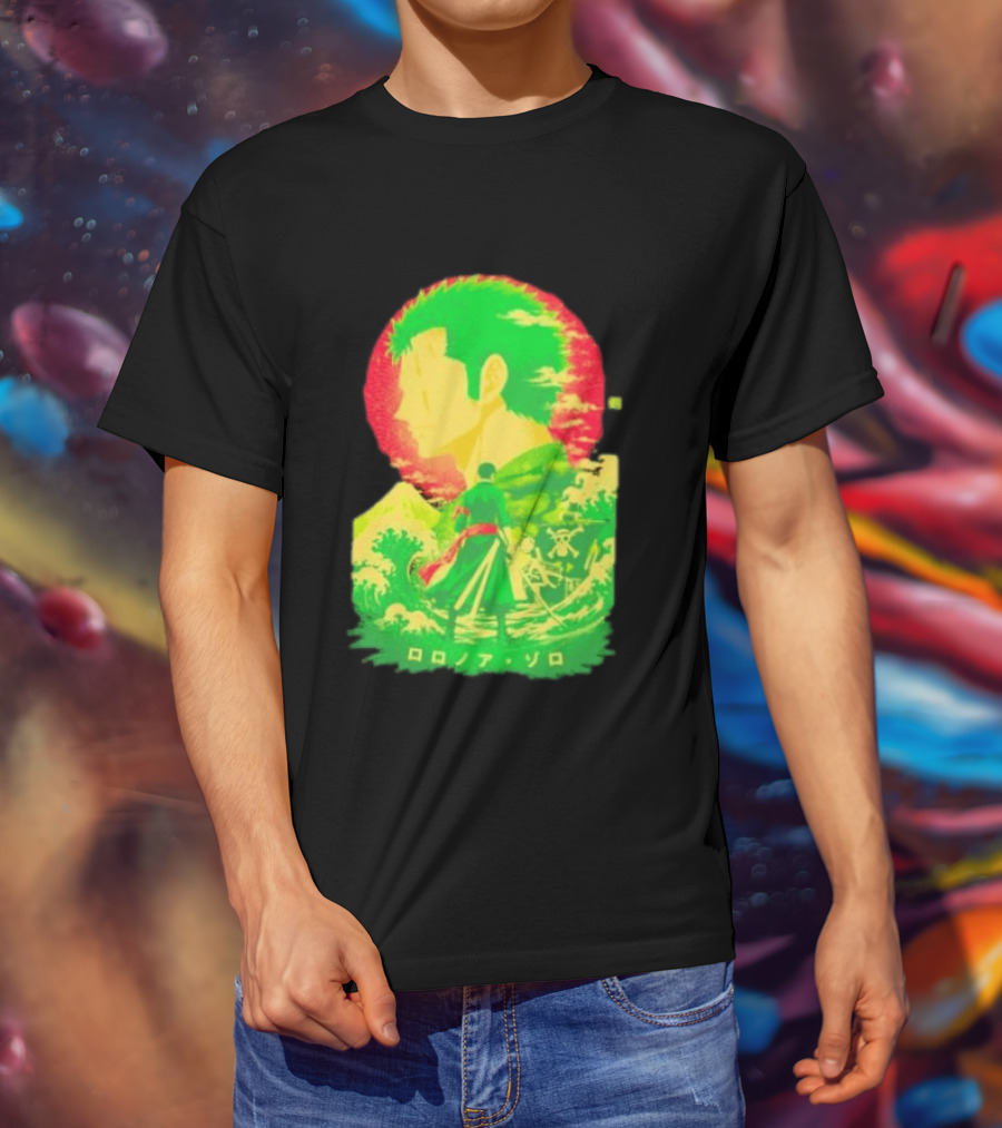 Roronoa Zoro One Piece Ukiyo E Kanji Waves Anime Series T-Shirt