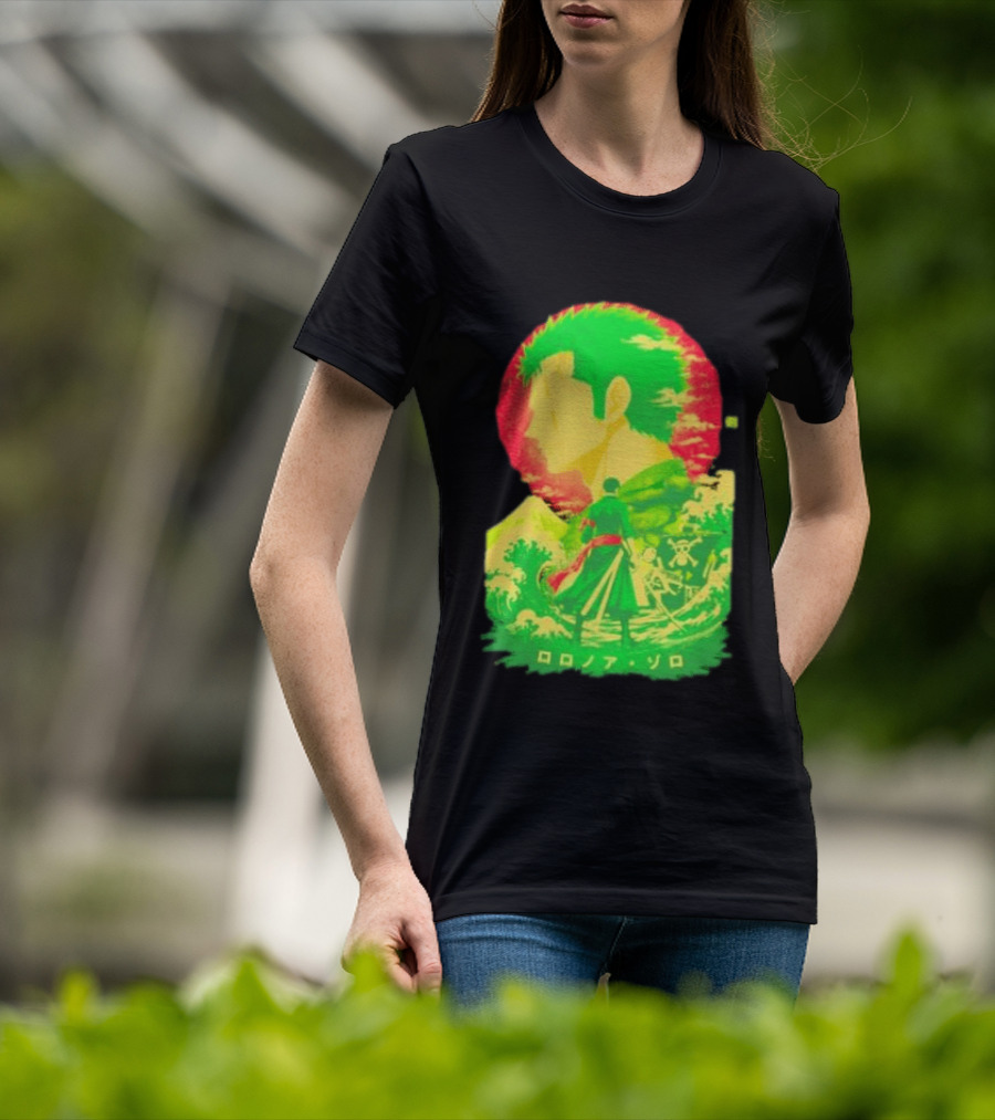 Roronoa Zoro One Piece Ukiyo E Kanji Waves Anime Series T-Shirt