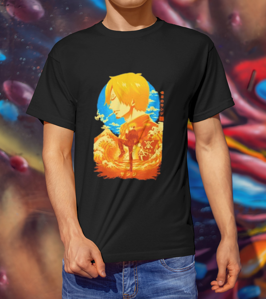 Sanji Black Leg One Piece Anime Manga Ocean Scene Luffy Jolly Roger T-Shirt