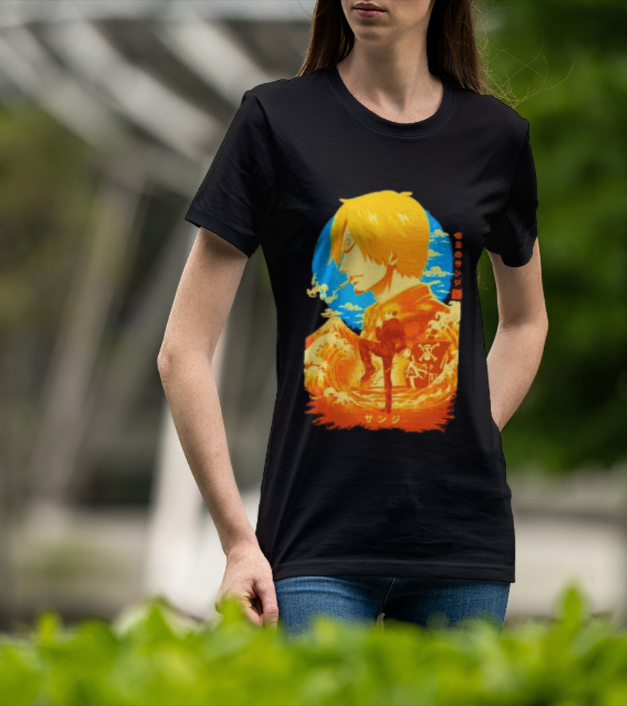 Sanji Black Leg One Piece Anime Manga Ocean Scene Luffy Jolly Roger T-Shirt