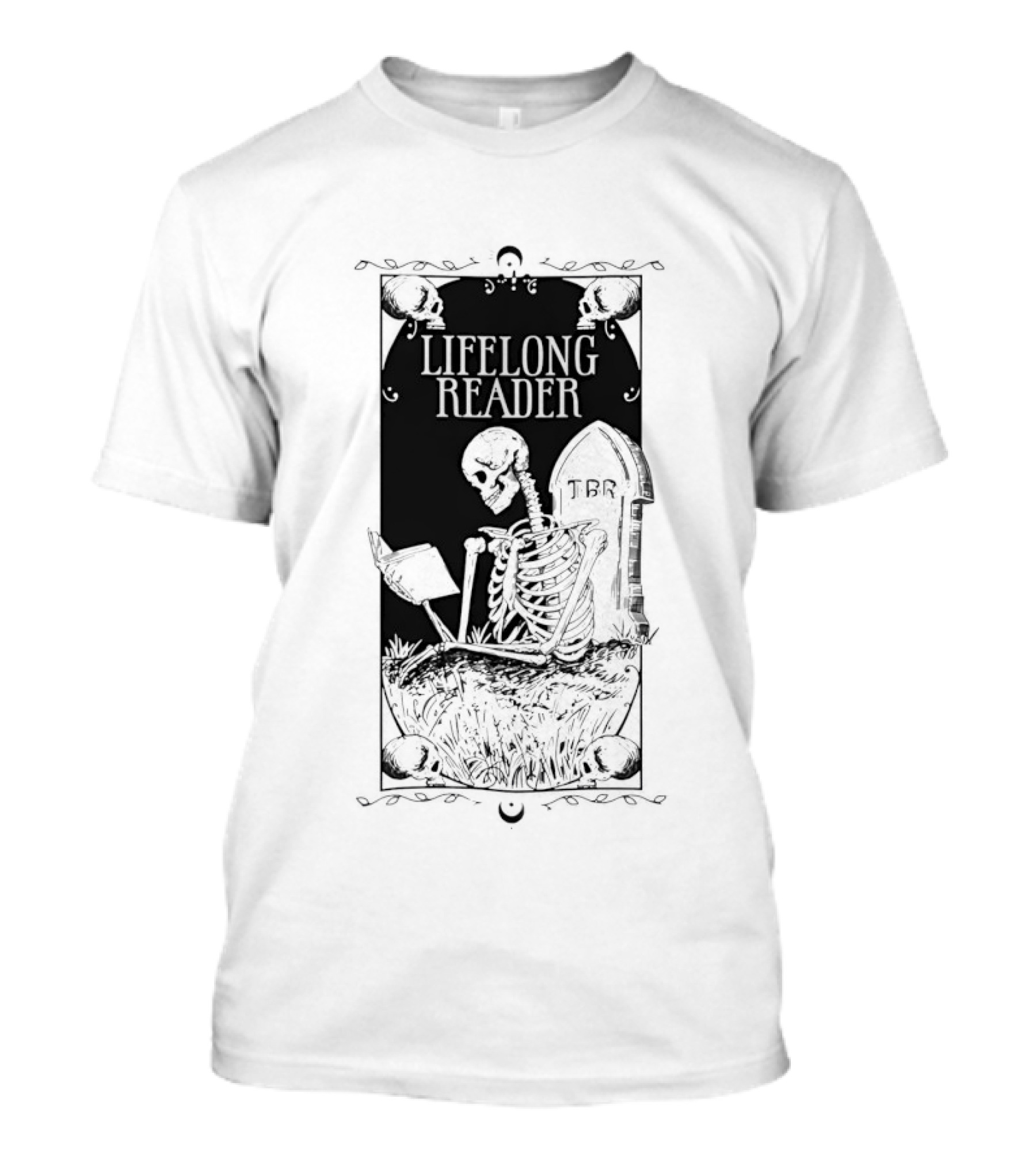 Lifelong Reader Skeleton With Book And Tombstone Retro Gothic T-Shirt