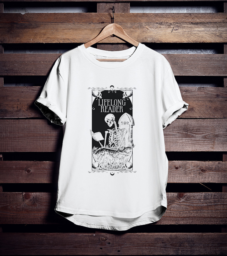 Lifelong Reader Skeleton With Book And Tombstone Retro Gothic T-Shirt