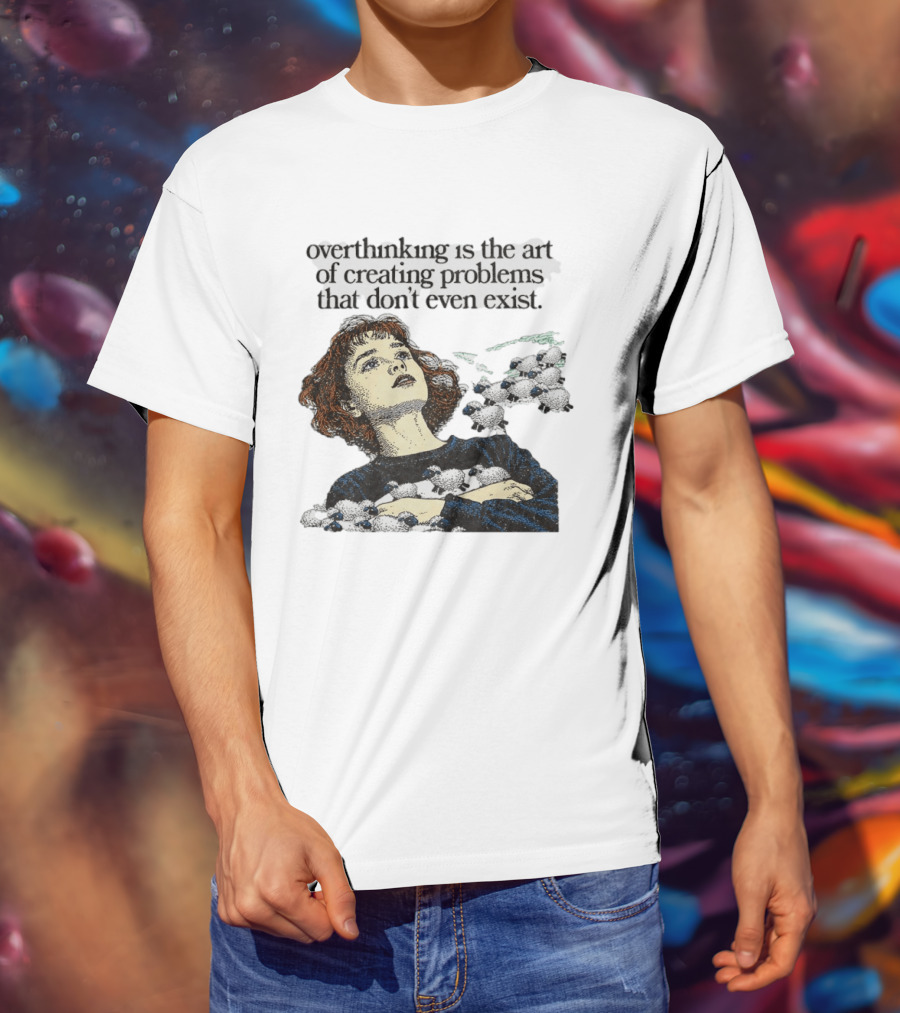 Overthinking Is The Art Of Creating Problems That Don't Even Exist Vintage Style Girl With Sheep T-Shirt