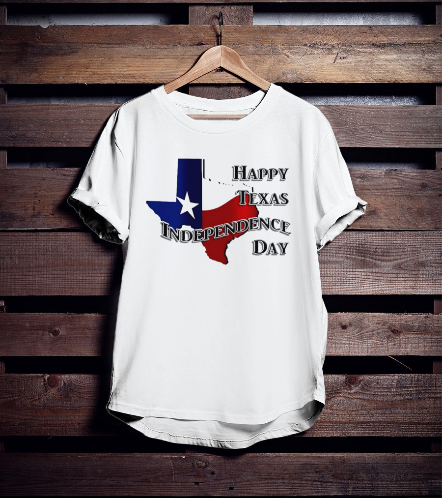Happy Texas Independence Day Map Red And Blue Star T-Shirt