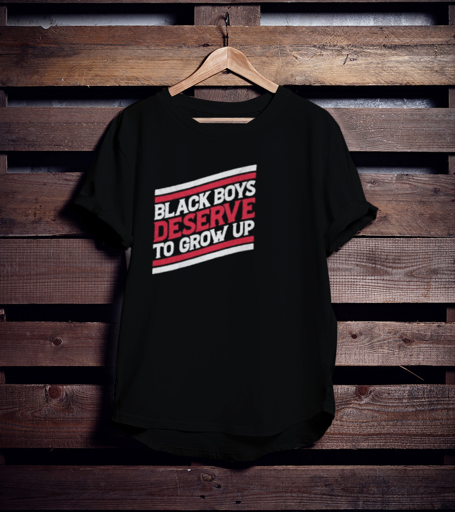 Black Boys Deserve To Grow Up Distressed Text With Red And White Stripes T-Shirt