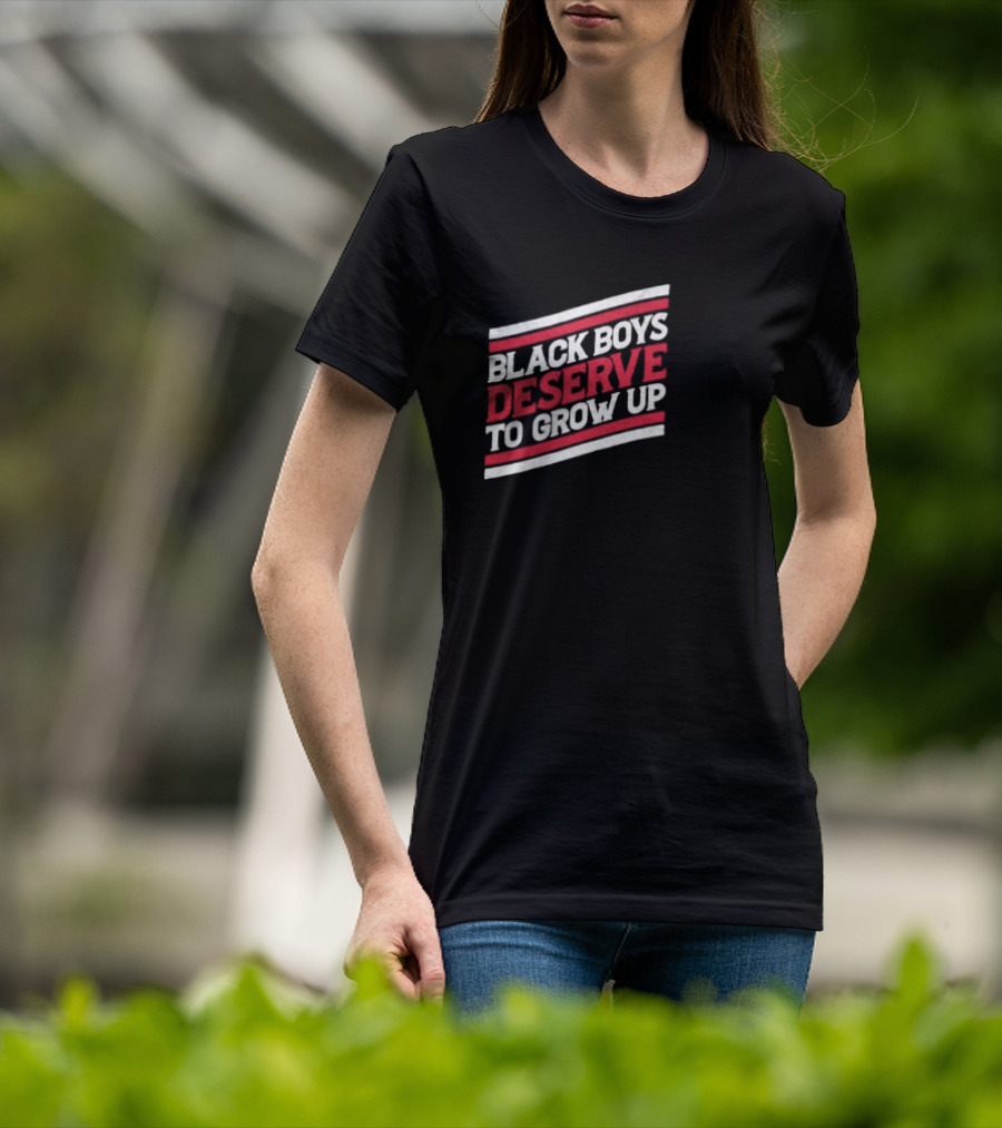 Black Boys Deserve To Grow Up Distressed Text With Red And White Stripes T-Shirt