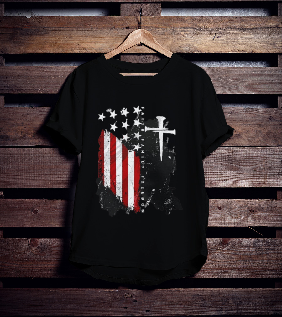 Faith Family Freedom Patriotic American Flag Cross T-Shirt