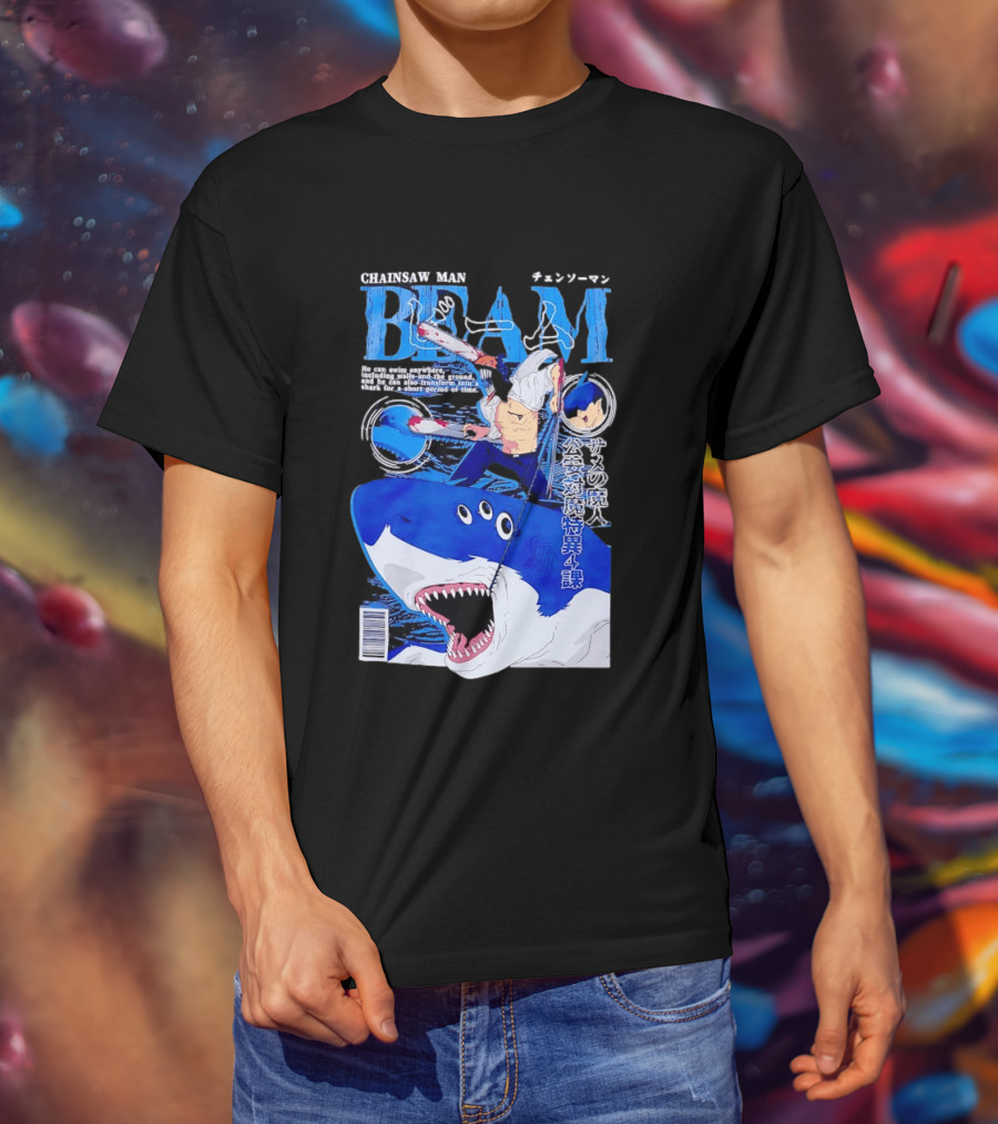 Chainsaw Man Beam Shark Transformation Japanese Manga Cover T-Shirt