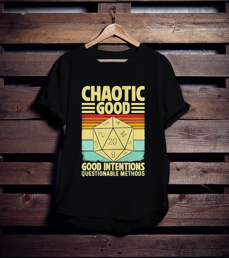 Chaotic Good D20 Good Intentions Questionable Methods Stripes T-Shirt