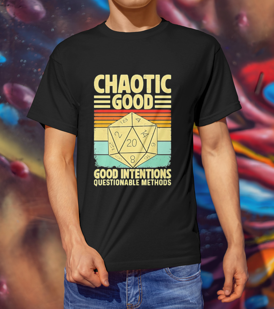 Chaotic Good D20 Good Intentions Questionable Methods Stripes T-Shirt