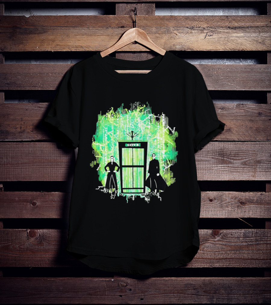Matrix City Phone Booth Green Code Agents T-Shirt