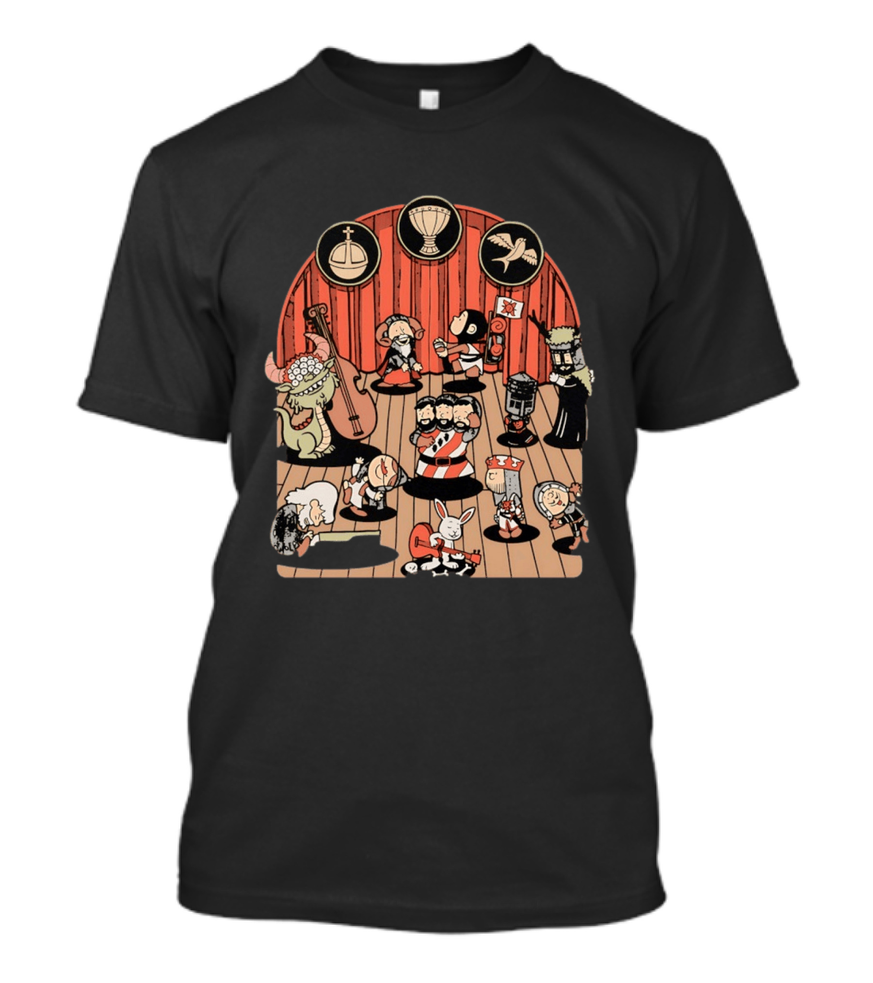 Monty Python And The Holy Grail Medieval Band Peanuts Style Scene T-Shirt
