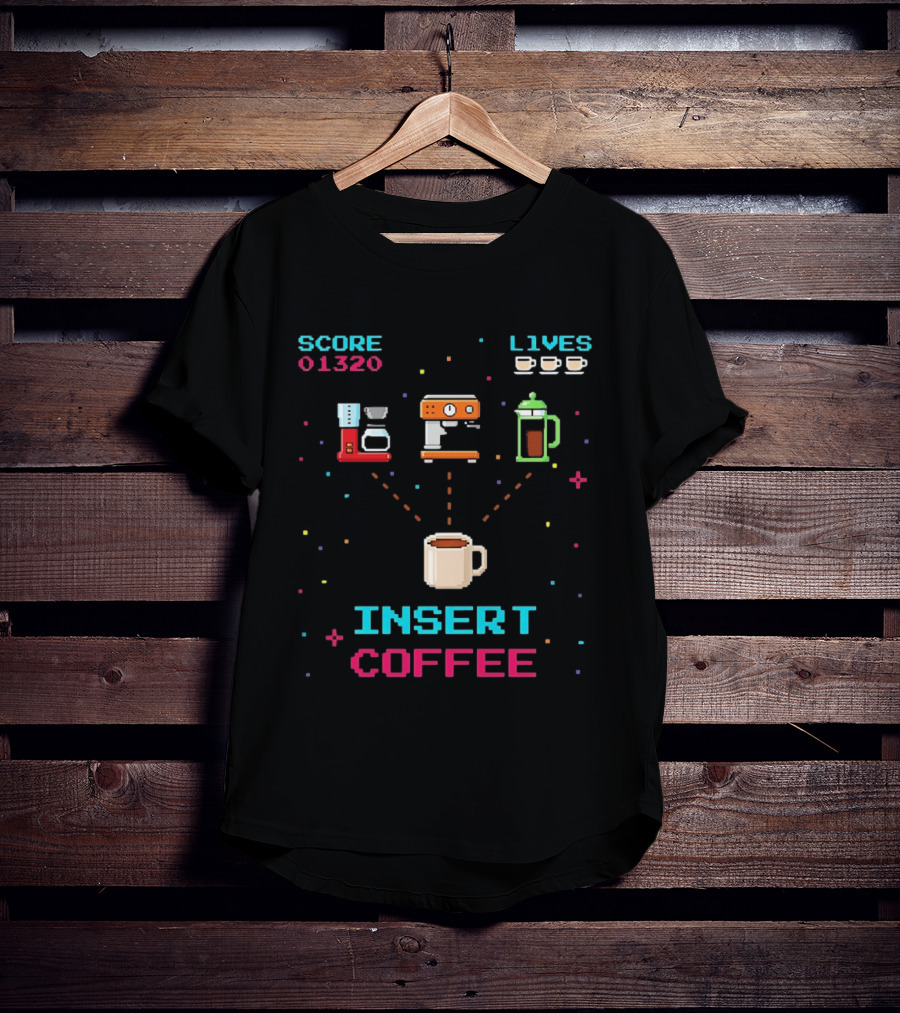 Score 01320 Lives Insert Coffee Retro Arcade T-Shirt