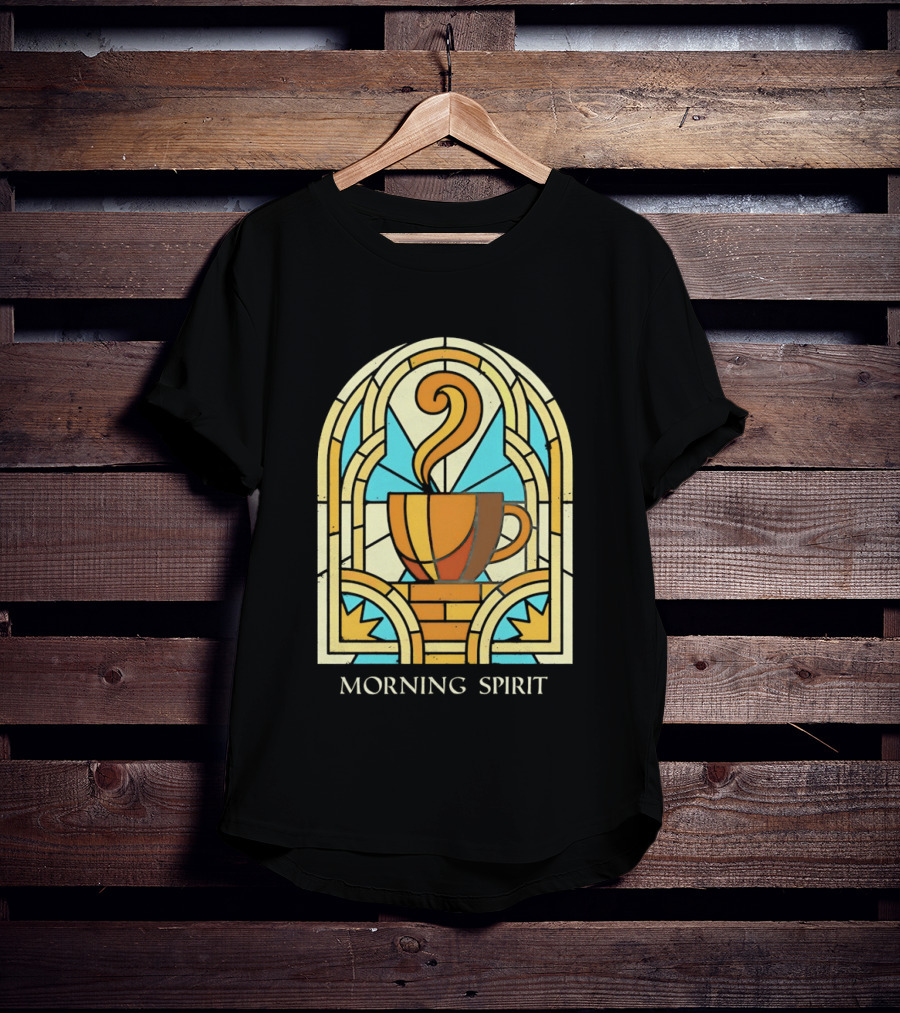 Morning Spirit Coffee Cup Stained Glass Art Deco T-Shirt