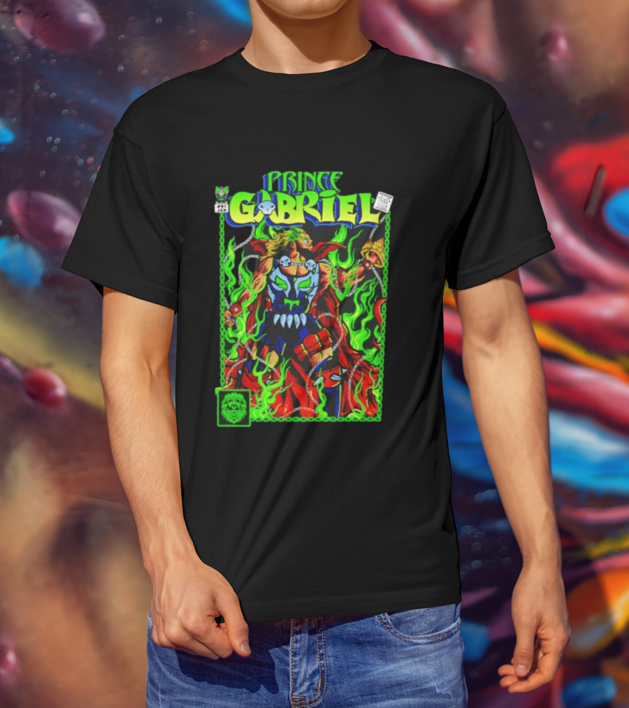 Prince Gabriel Comic Book Cover Fantasy Chain And Sword Warrior Neon Green Flames T-Shirt