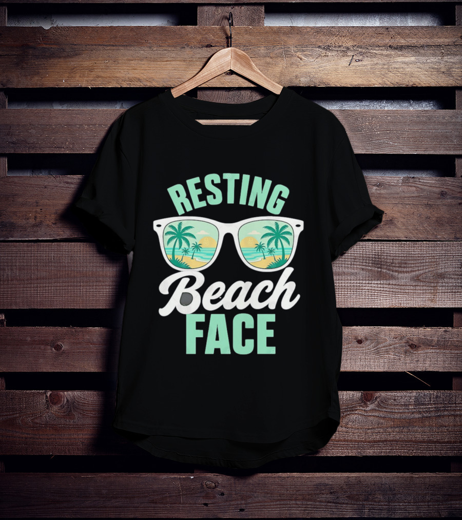 Resting Beach Face Sunglasses Palm Trees Tropical Summer Vacation T-Shirt