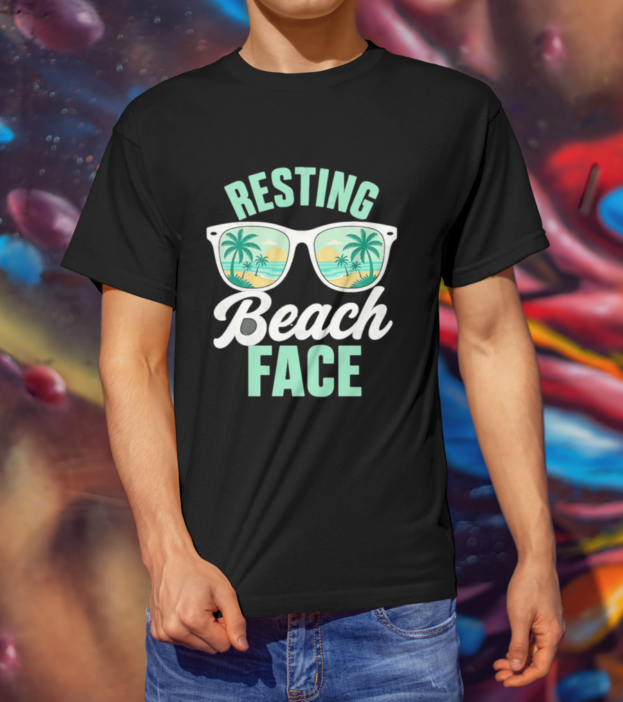 Resting Beach Face Sunglasses Palm Trees Tropical Summer Vacation T-Shirt